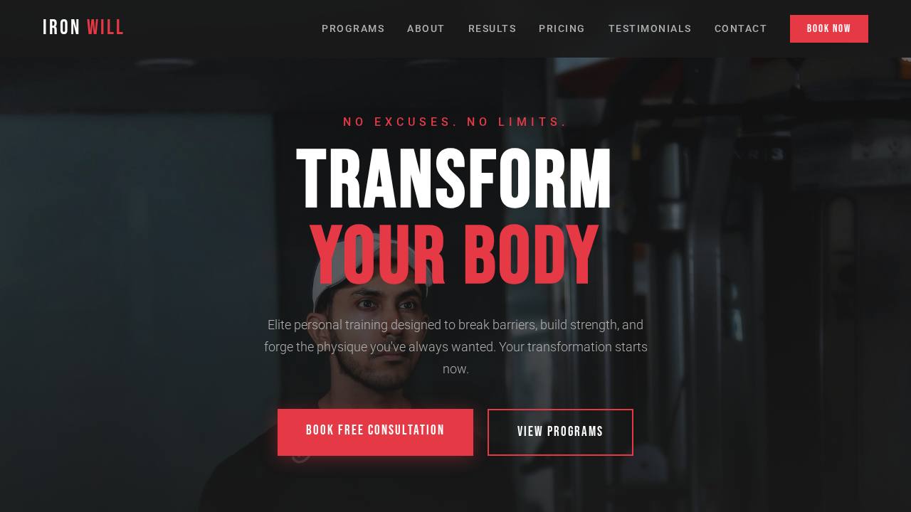 Iron Will Fitness website preview