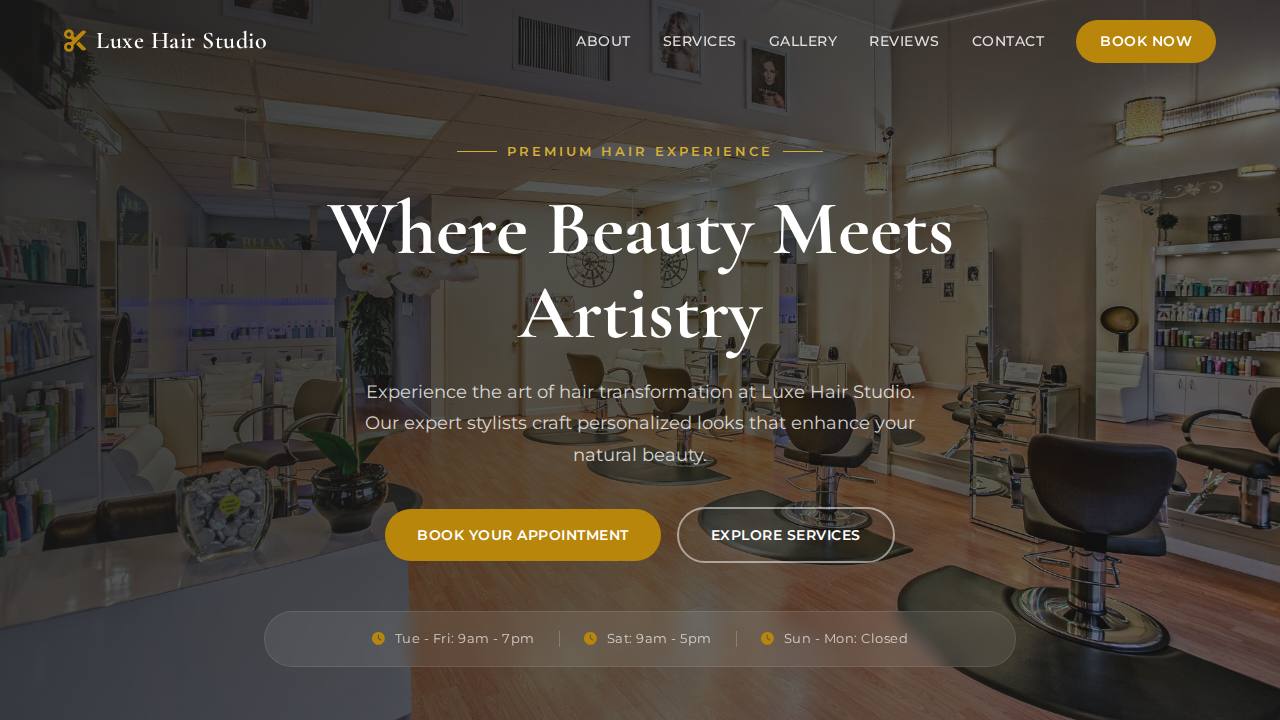 Luxe Hair Studio website preview